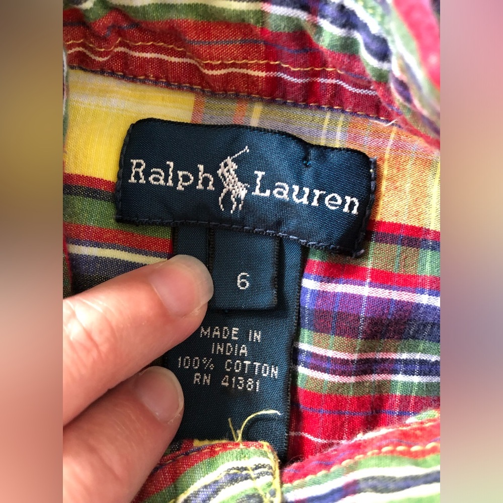 Ralph Lauren Boys 6 Yellow/Red/Blue Plaid Short-Sleeved Cotton Button-Down Shirt - Picture 5 of 8